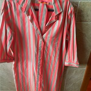 Vilagallo Coral and Beige Striped Shirt Dress with Belt size 44 (US 12)